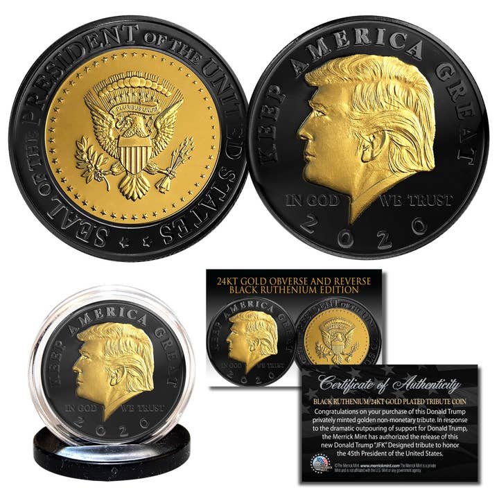 Médaillon Keep America Great Black Ruthénium en or 24 carats de Donald Trump 2020 - Livraison rapide et gratuite aux États-Unis ! pour la vente par The Merrick Mint