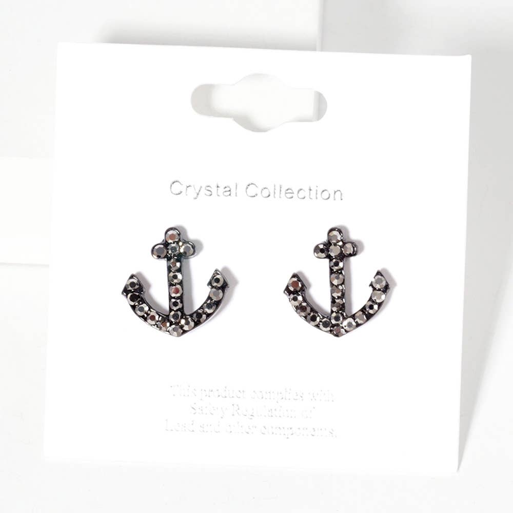 Sensibling Corp. - Venta al por mayor Pendientes de botón/aretes de poste - Pendientes de botón con ancla pavimentada de cristal de imitación.20