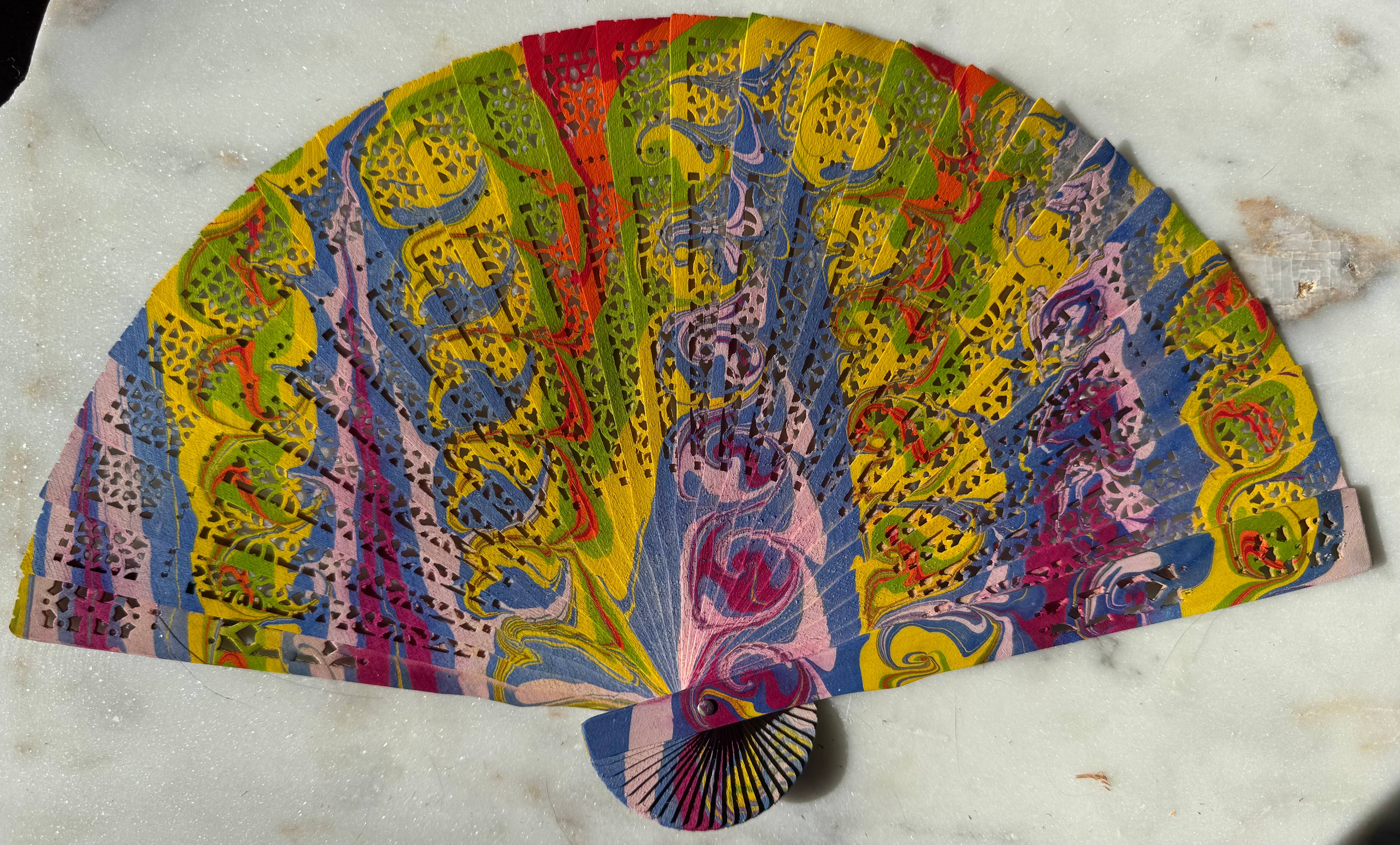 Marbling Art LLC - Wholesale Handheld Folding Fan - Marbled Fans: Unique hand-painted wooden fans3