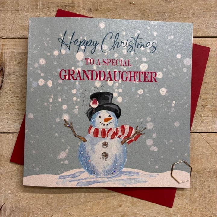 Speciale Nipote Pupazzo di Neve Scintillante - Biglietto di Natale per la vendita all'ingrosso da parte di White Cotton Cards