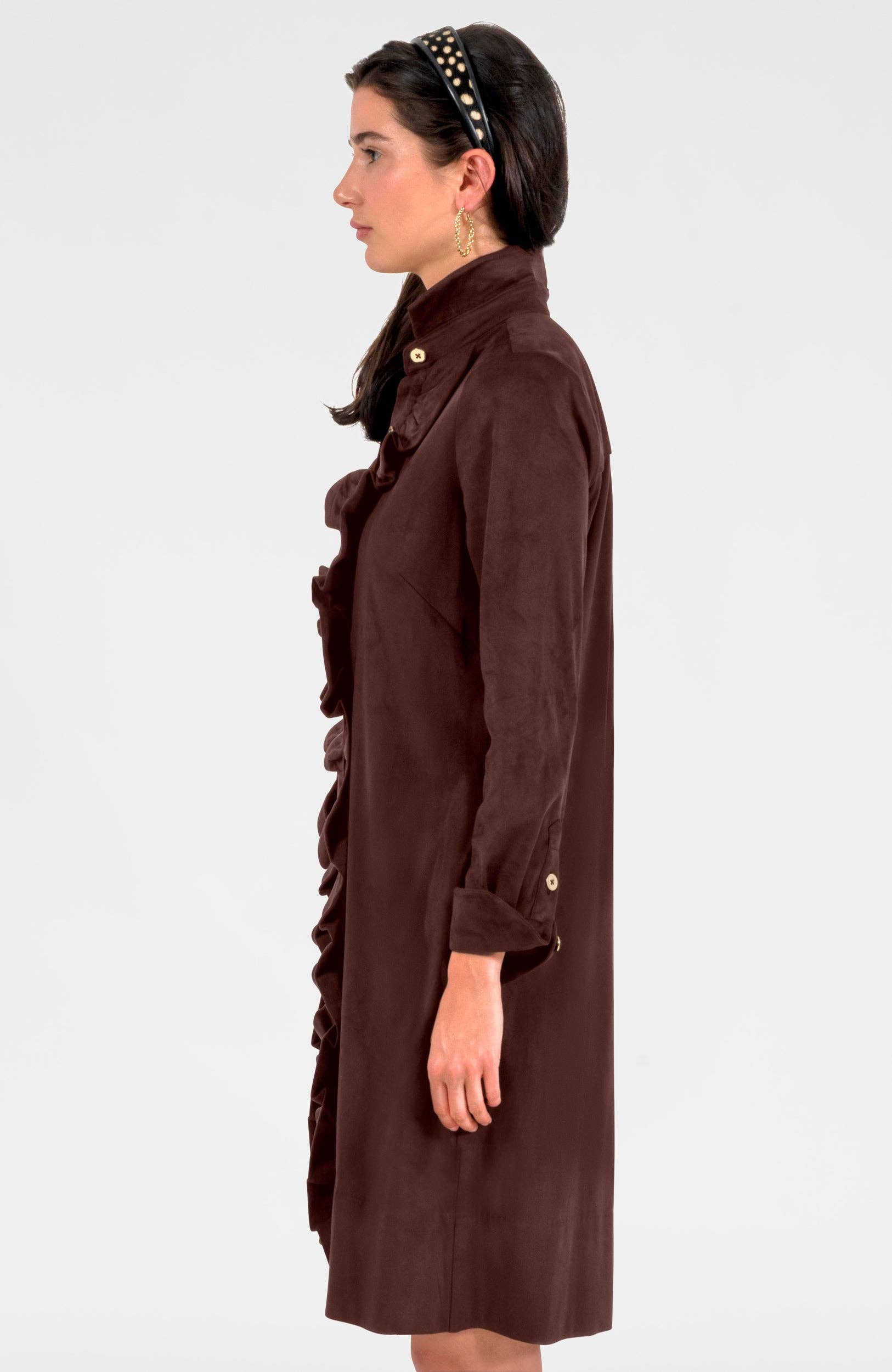 Gretchen Scott LLC - Wholesale Jurk - Dames - Ruffle Rumble Jurk - Ultra Suède1