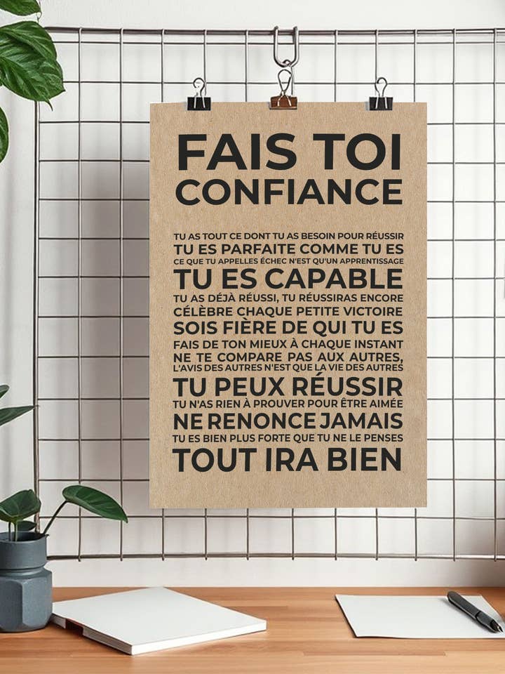 Affiche de motivation Fais toi confiance - femme pour la vente par HappyWeSisters