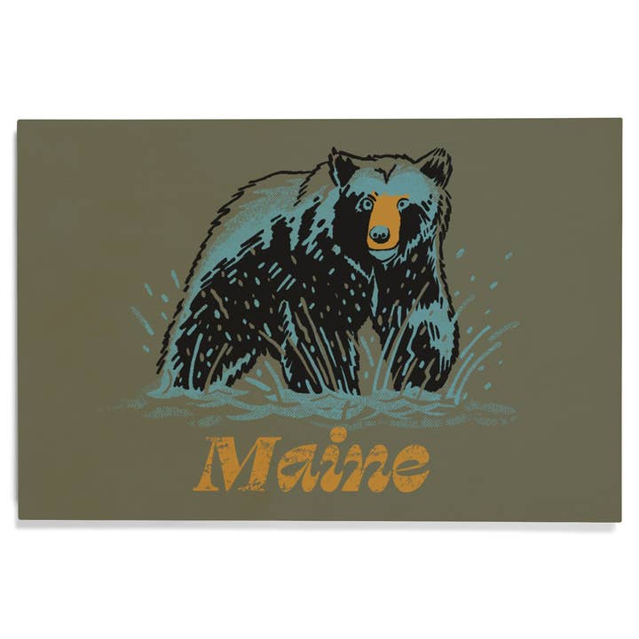 PREMIUM WOOD SIGN Maine, Distressed Ink, Black Bear for wholesale by Lantern Press