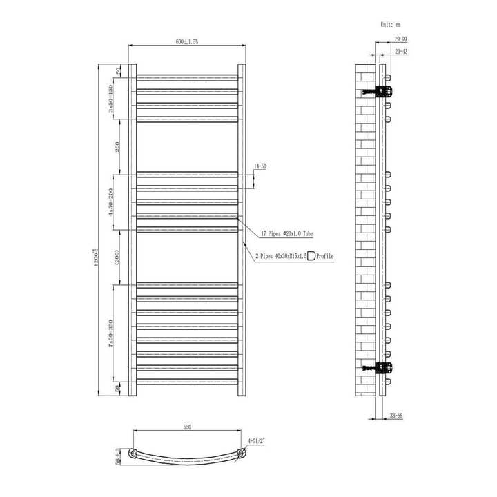 Bathroom4Less – wholesale Towel holder/hanger – Curved Heated Towel Rail Bathroom Radiator - Chrome