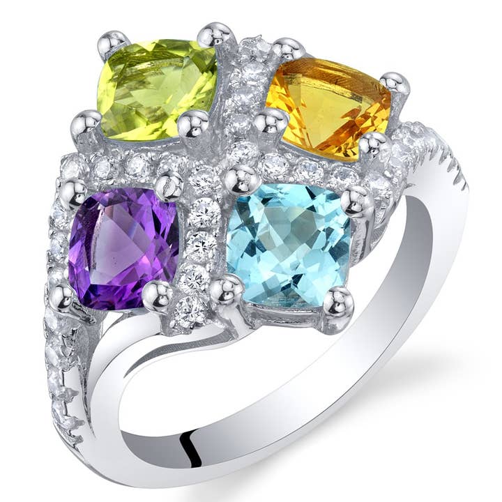 Multi Cushion Cut Sterling Silver Ring Size 5 for engroshandel hos Peliani