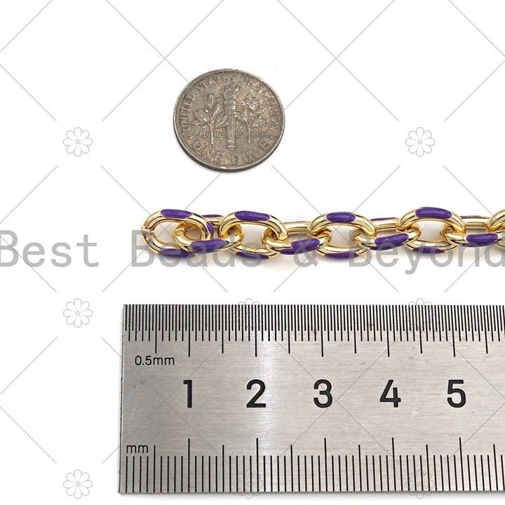 BestBeads&Beyond - Wholesale Link & Chain Necklace - High Quality Colorful Enamel Oval Link Chain by Yard, Gold Enamel Chunky Oval Link Chain, Enamel Statment Chain, 7x11mm, sku#M3324