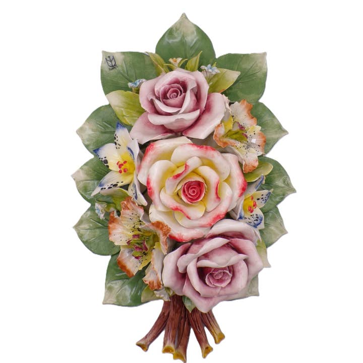 AF03 - Ramo de rosas, lirios y amapolas en cerámica M. en Italia para venta al por mayor de LUEM ART ceramiche e porcellane di Capodimonte Made In Italy