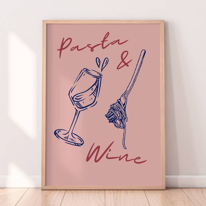Impression sur les pâtes et le vin pour la vente par Alaina Creates