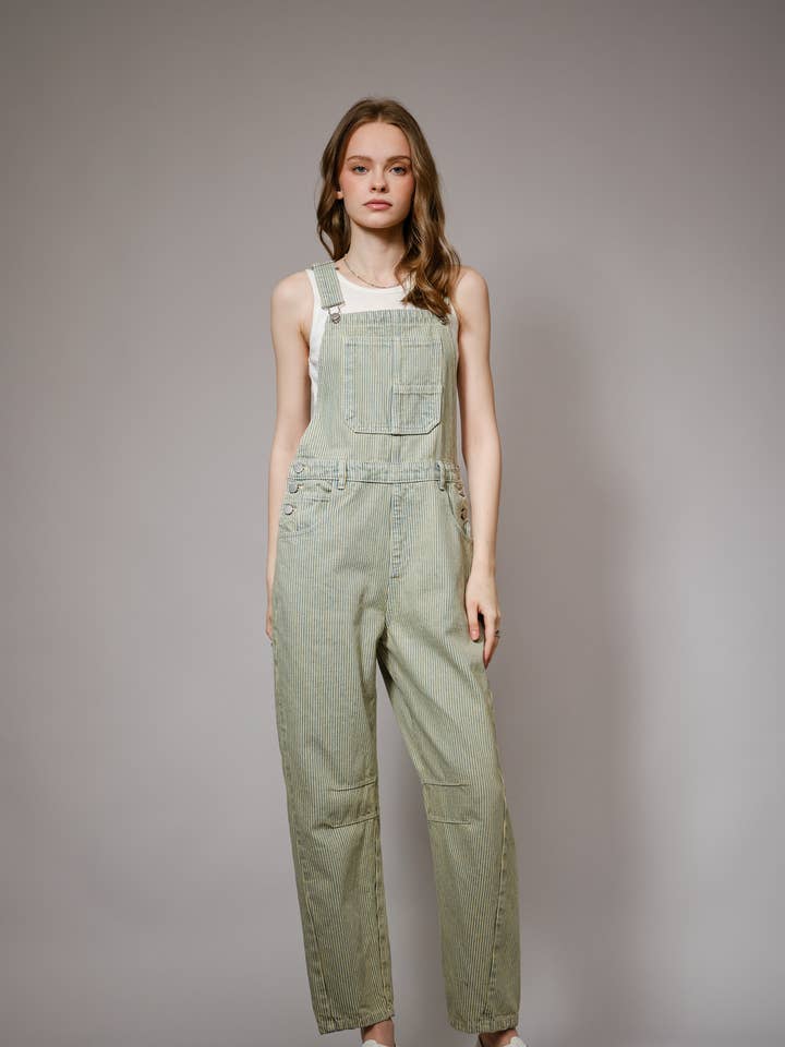 99180R - Salopette en denim à rayures à jambes droites pour la vente par Blue B