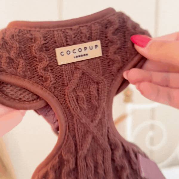 Cocopup London - Vente Harnais – chien - Harnais à col réglable en tricot torsadé couleur chocolat - Hot Coco3