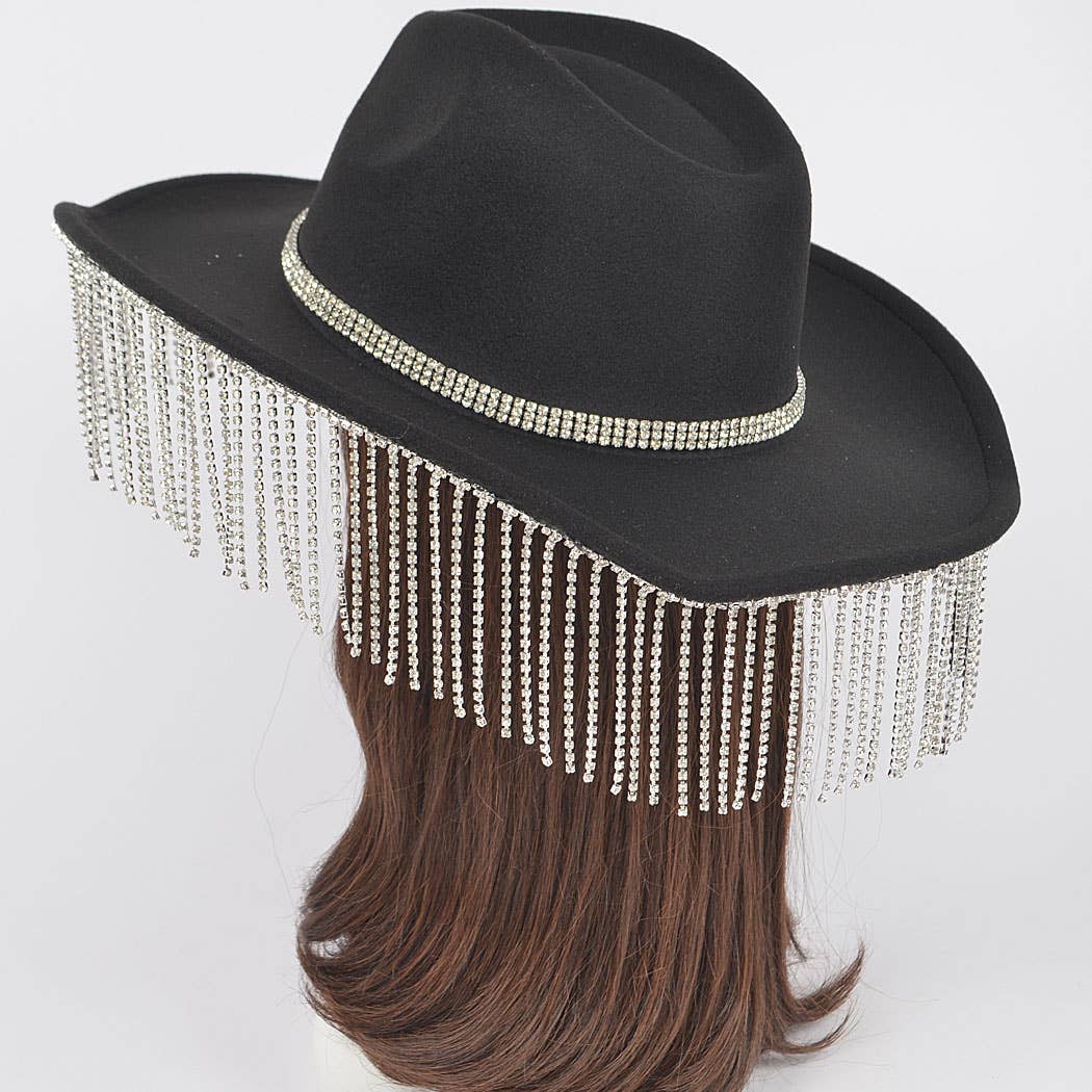 3AM BY H&D ACCESSORIES - Wholesale Cowboy Hat - Women's - Faux Wool Rhinestone Fringe Cowboy Hat5