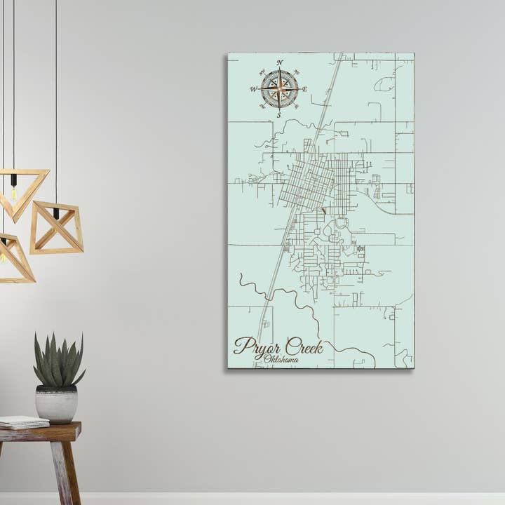 Oklahoma : carte des rues de Pryor Creek pour la vente par Fire & Pine