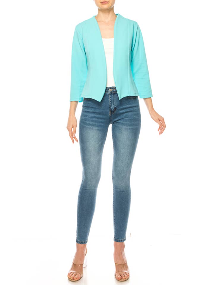 MOA COLLECTION - Wholesale Blazer - Women's - Women's Collarless Blazer 3/4 Sleeves Cardigan