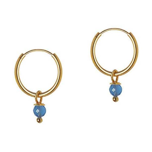 Aros pequeños chapados en oro con piedra azul para venta al por mayor de Juulry