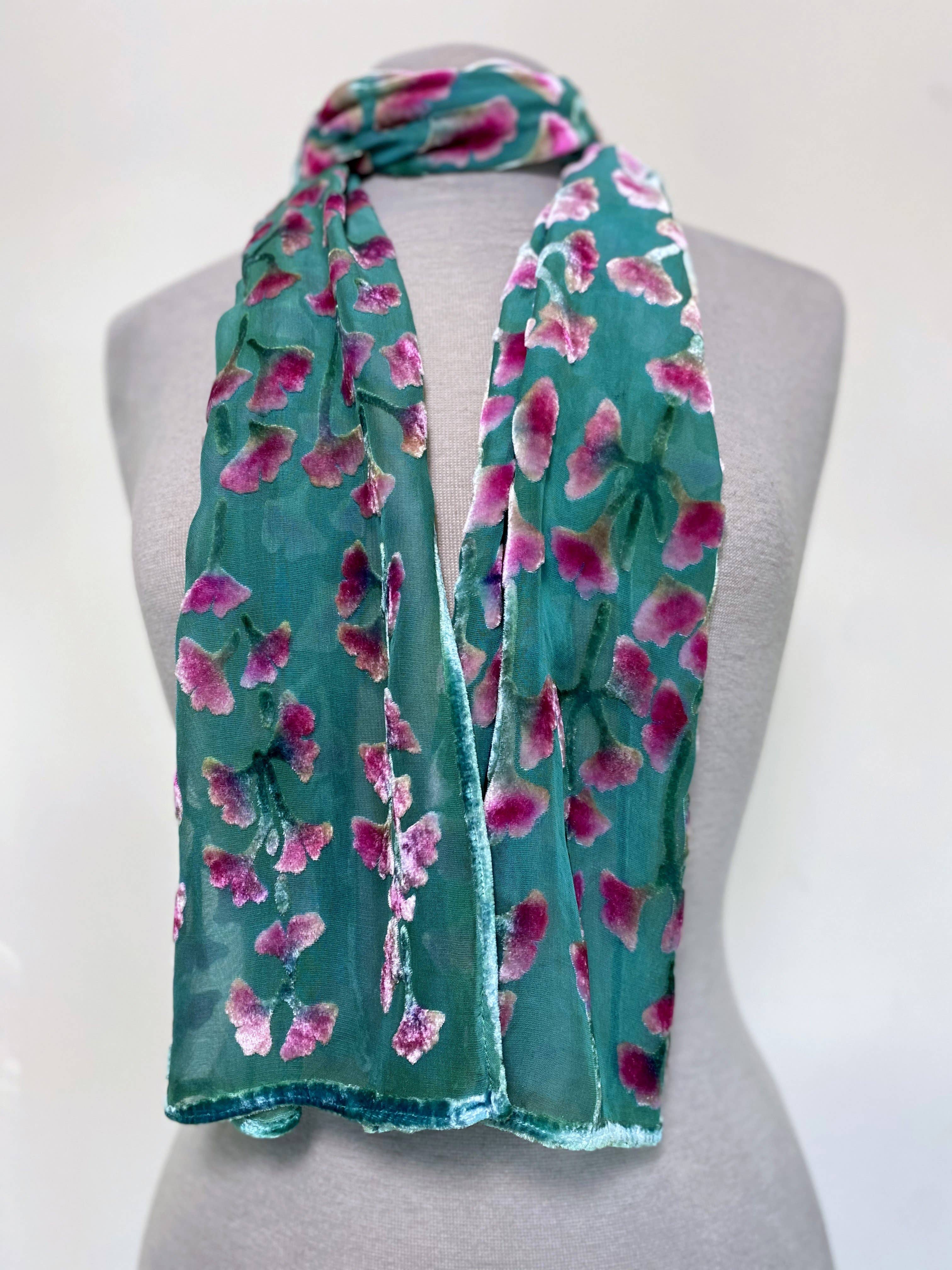 Sherit Levin Textiles - Wholesale Scarf - Women's - Devoré Silk velvet Hand Painted Floral Scarf4
