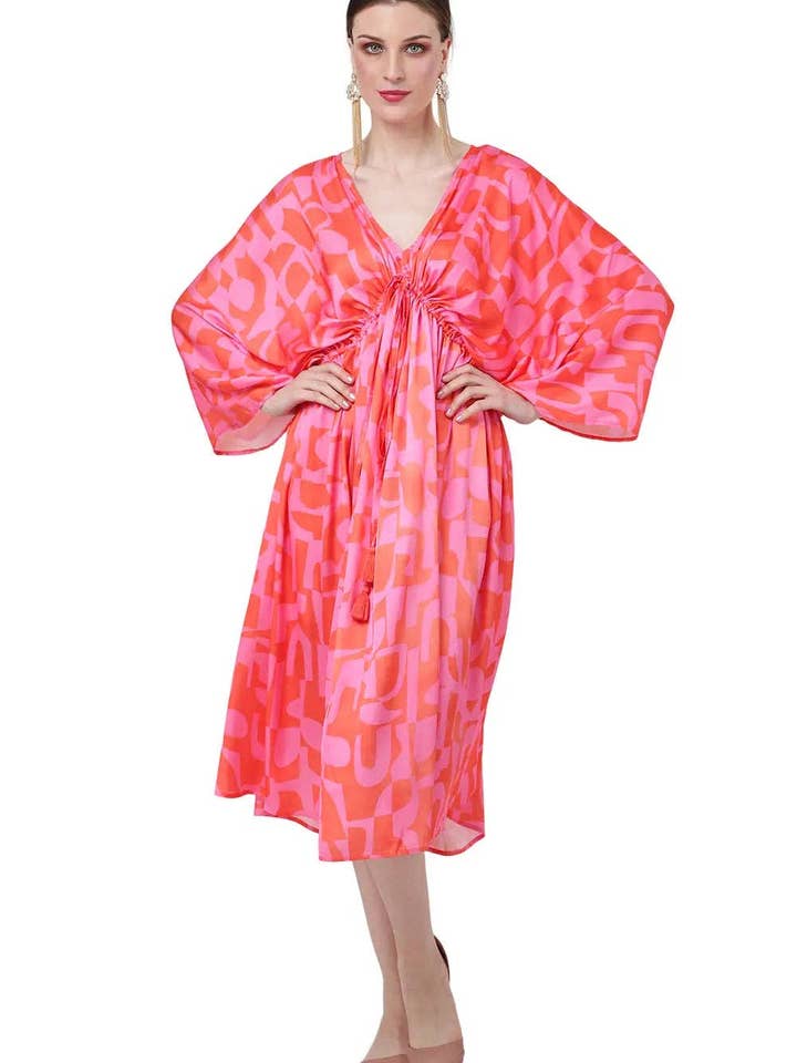 Damen Midi Kaftan Sommer Kaftankleid Zinnoberrot 166 S-3XL für den Großhandel von Miss Lavish London