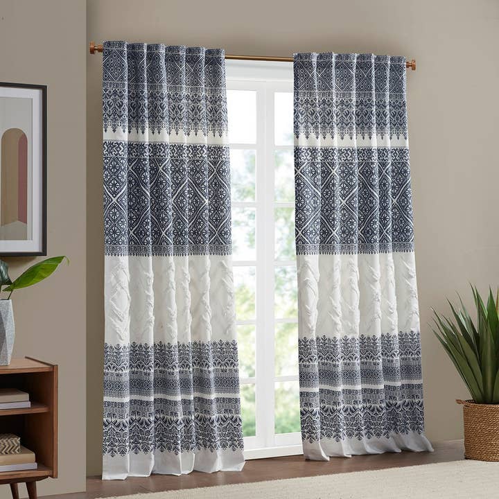 Olliix - Wholesale Curtain - Tufted Boho Window Curtain, Navy Blue