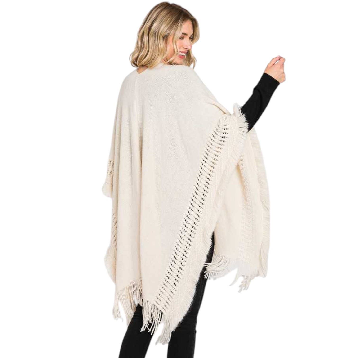 Avorio Cardigan Invernale a Maglia con Frange in vendita all'ingrosso su Faire1