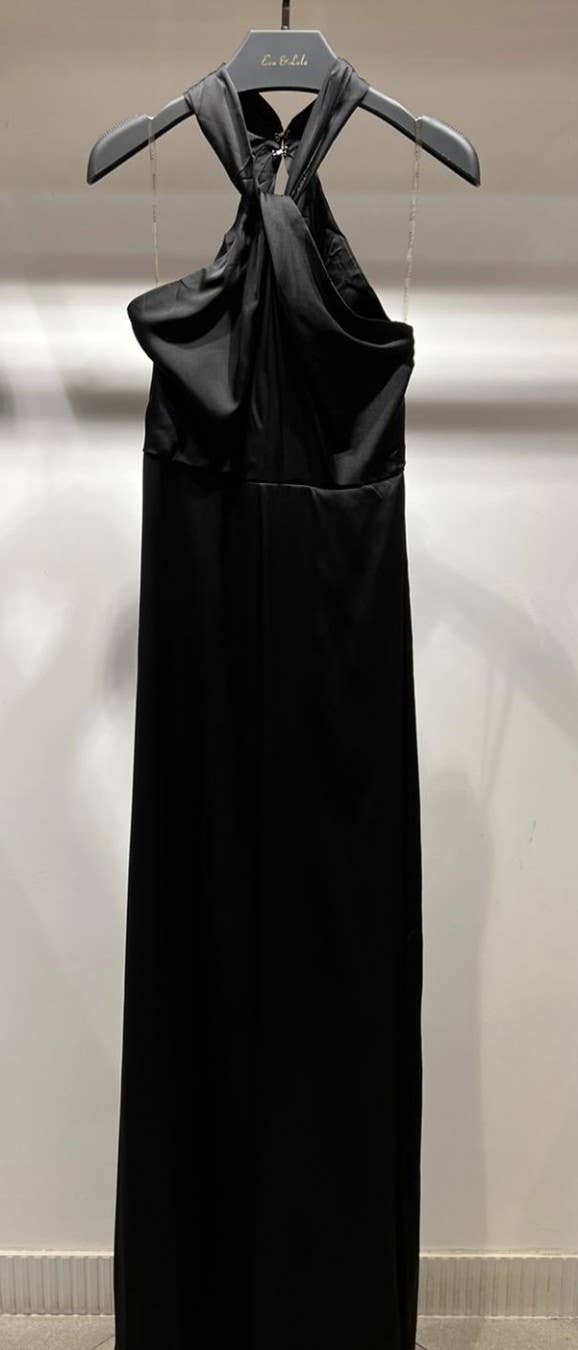 Eva & Lola - Epsilonn – Großhandel Abendkleid – Damen – Langes Satinkleid mit Rückenausschnitt und Beinschlitz – R14597