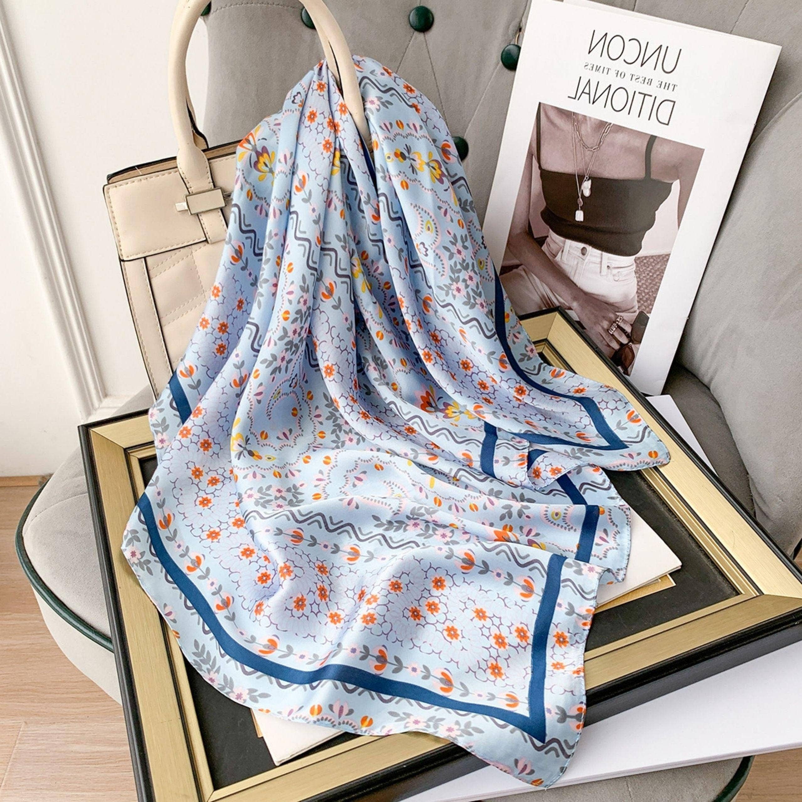 SueSilkHK - Wholesale Scarf - Women's - Summer Japanese prints 70cm square scarf, Silk textured scarf, Sun protection satin scarf, Neck scarf, Satin Shawl, Gift1