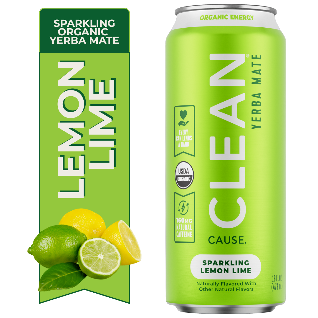 CLEAN Cause - Wholesale Iced Tea - Organic Lemon Lime Sparkling Yerba Mate Tea – 12-pack Cans1