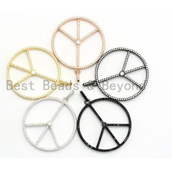 Store CZ Micro bane fred tegn vedhæng, Cubic Zirconia vedhæng/charme, bane resultater, guld/sort/sølv/Rose guld,36x39mm, sku #F561 for engroshandel hos BestBeads&Beyond