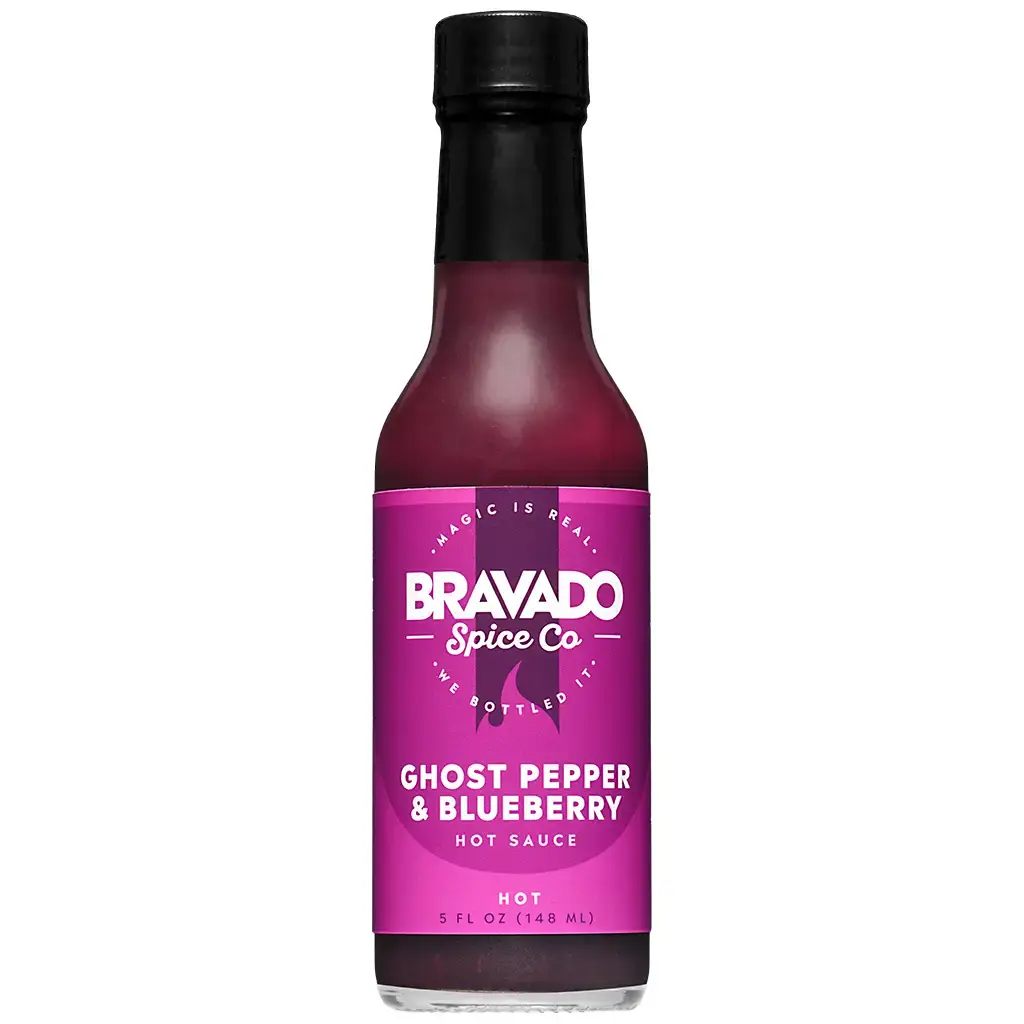 Bravado Spice Co. - Vendita all'ingrosso Salse piccanti - Confezione da 6 salse piccanti al peperoncino fantasma e mirtillo HOT ONES S34