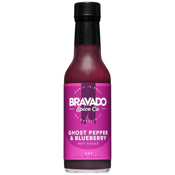 Bravado Spice Co. - Vendita all'ingrosso Salse piccanti - Confezione da 6 salse piccanti al peperoncino fantasma e mirtillo HOT ONES S34