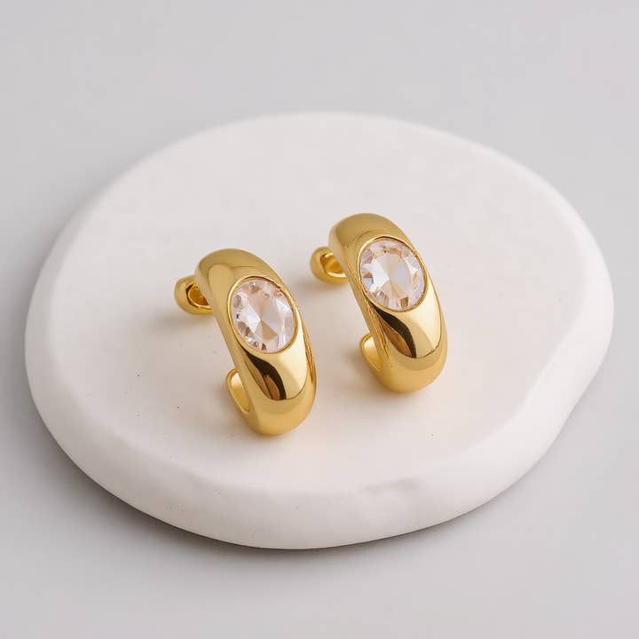 Revelari - Wholesale Hoop Earrings - 18K Gold Classic CZ C-Hoop Earrings2