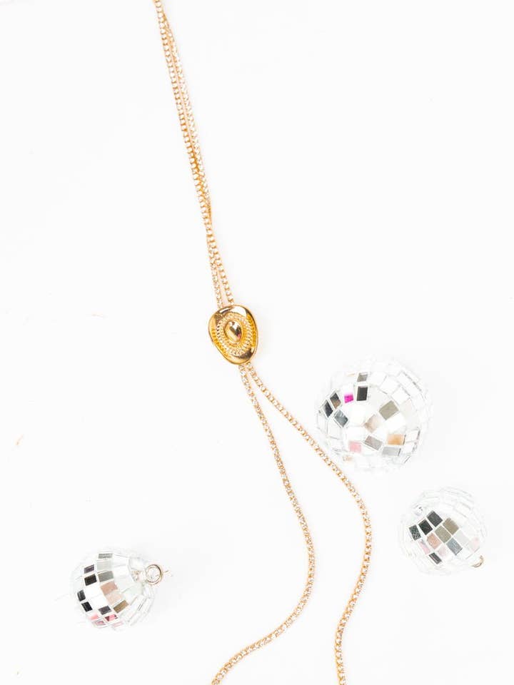 Crystal Avenue Lariat Luxe Goldtone Cowgirl Hat Slider Necklace for wholesale by Wholesale Accessory Market