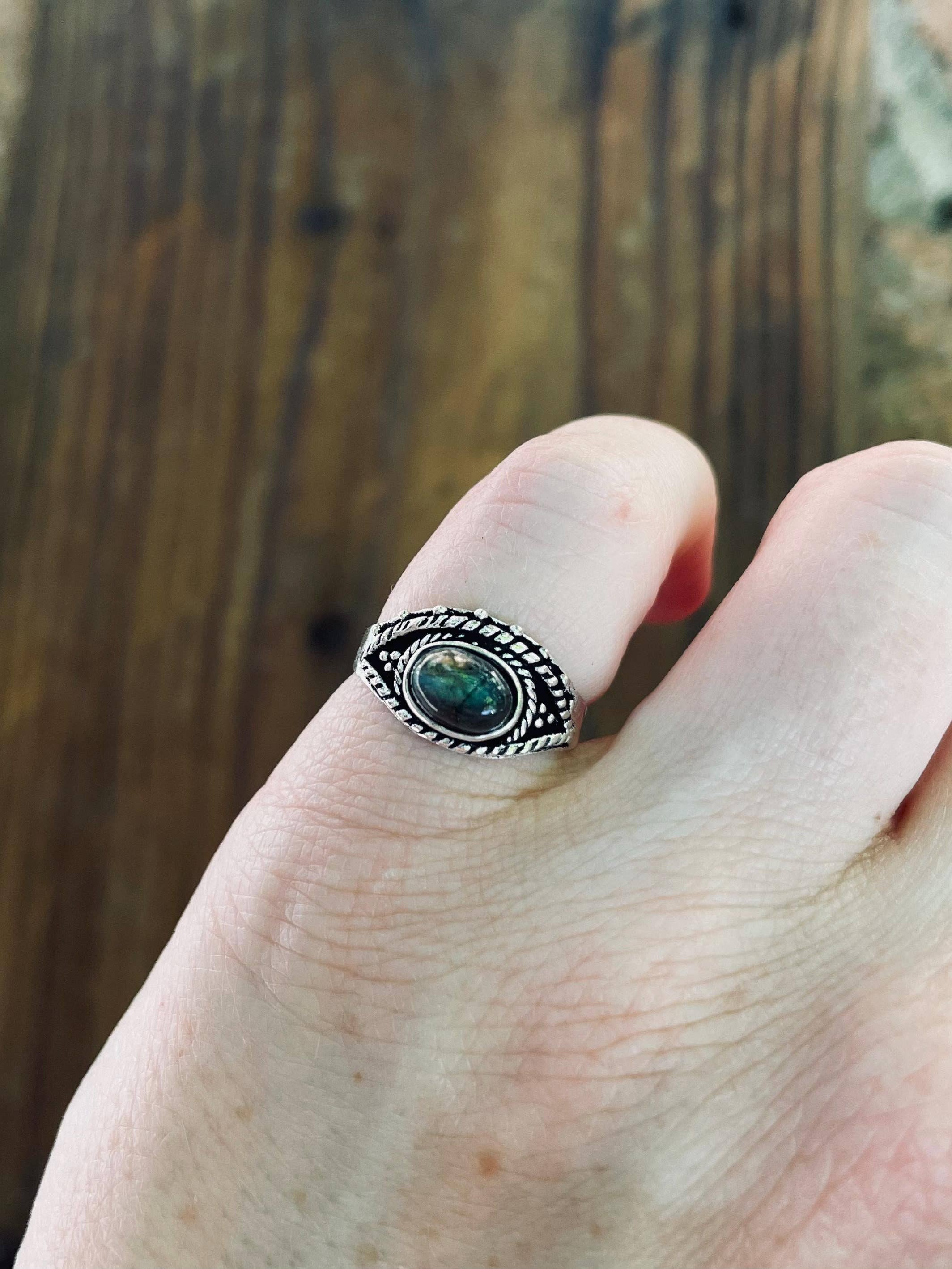 Kaali Boutique - Wholesale Multi-Stone Ring - Evil Eye Ring Labradorite Silver / Protection / Boho /  Bohemian / Psy / Rustic / Tribal / Gypsy / Festival / Healing / Festival3