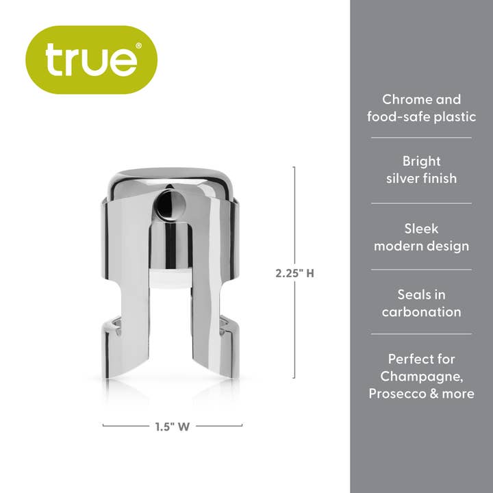 TRUE - Wholesale Wine Stopper - Fizz Chrome Champagne Stopper - Silver or Gold