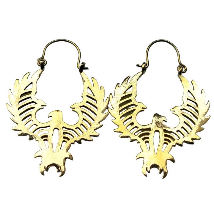 Orecchini a cerchio vintage da donna Flying Phoenix Bird in ottone per la vendita all'ingrosso da parte di SILVER CAVE