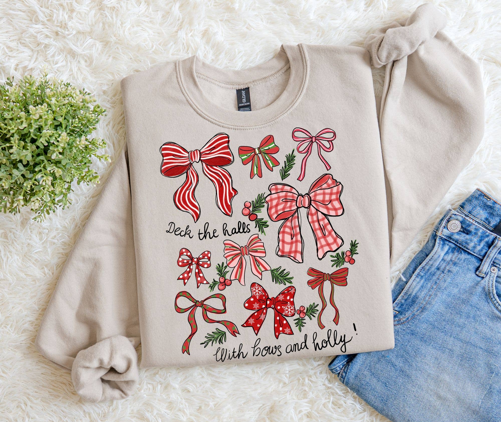 Southern Rheas - Vente Sweat-shirt à imprimés – femme - Sweat-shirt graphique avec nœuds à carreaux de Noël et nœuds griffonnés2