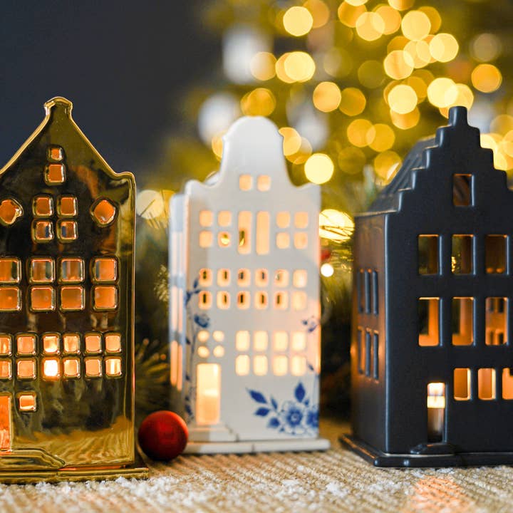 Heinen Delfts Blauw - Wholesale Candelabra - Tea light holder house, Delft stepped gable2