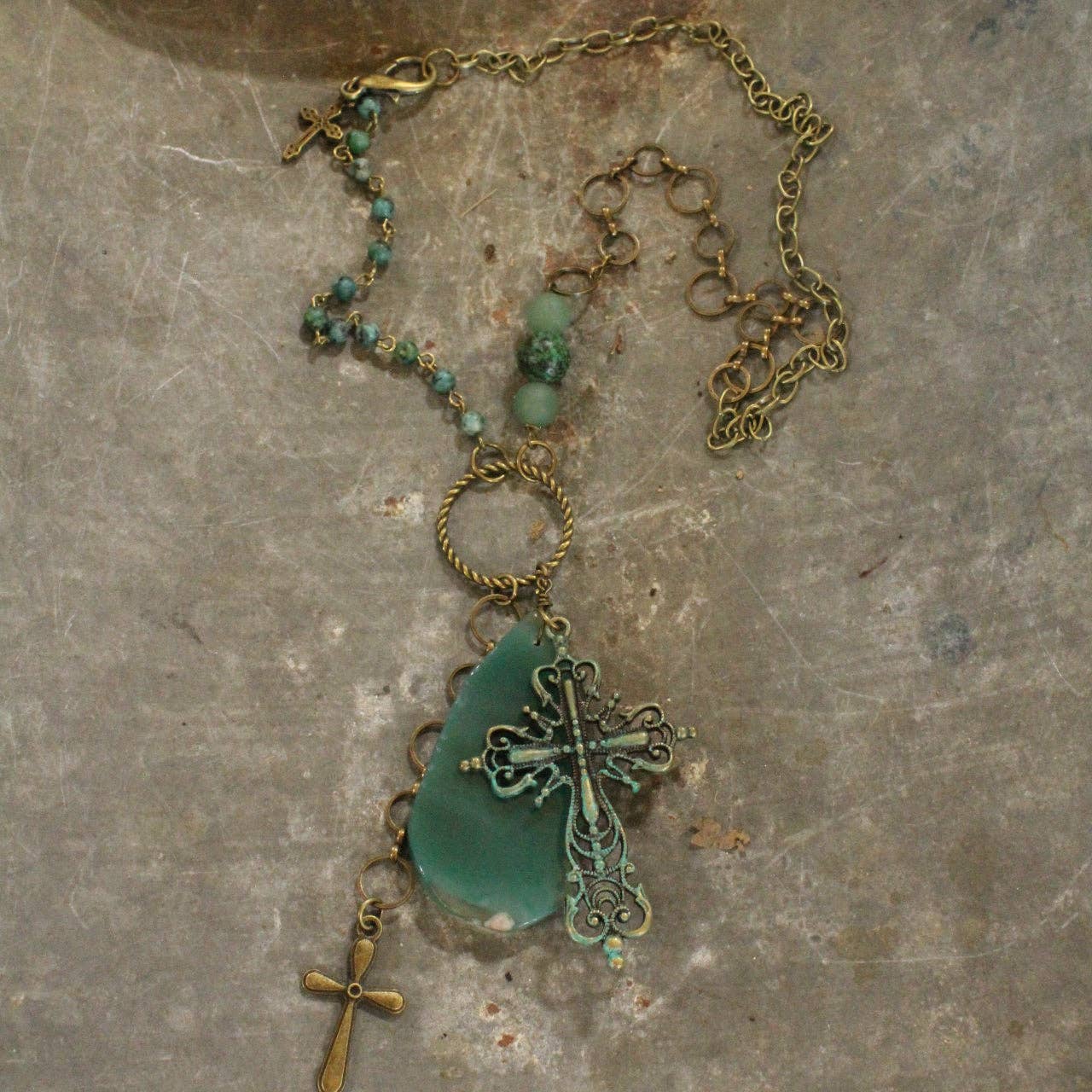 The Primitive Peddler, Inc. - Wholesale Pendant/Charm Necklace - Bohemian Jade Cross Stone Necklace1