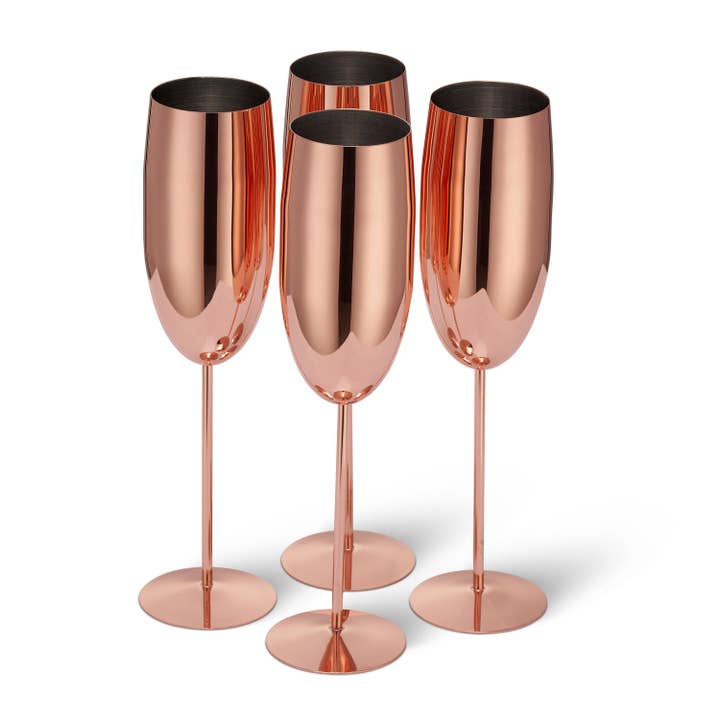 4 Rose Gold Champagne Flutes for wholesale by Oak & Steel