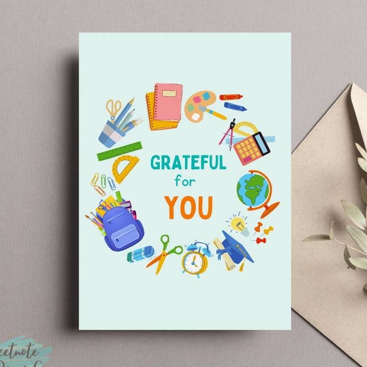 Thank You Teacher - Blue School Essentials for wholesale by SweetNotePaperCo