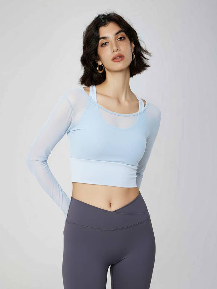 Haut court superposé à manches longues en résille transparente Mabel pour la vente par 91thelabel