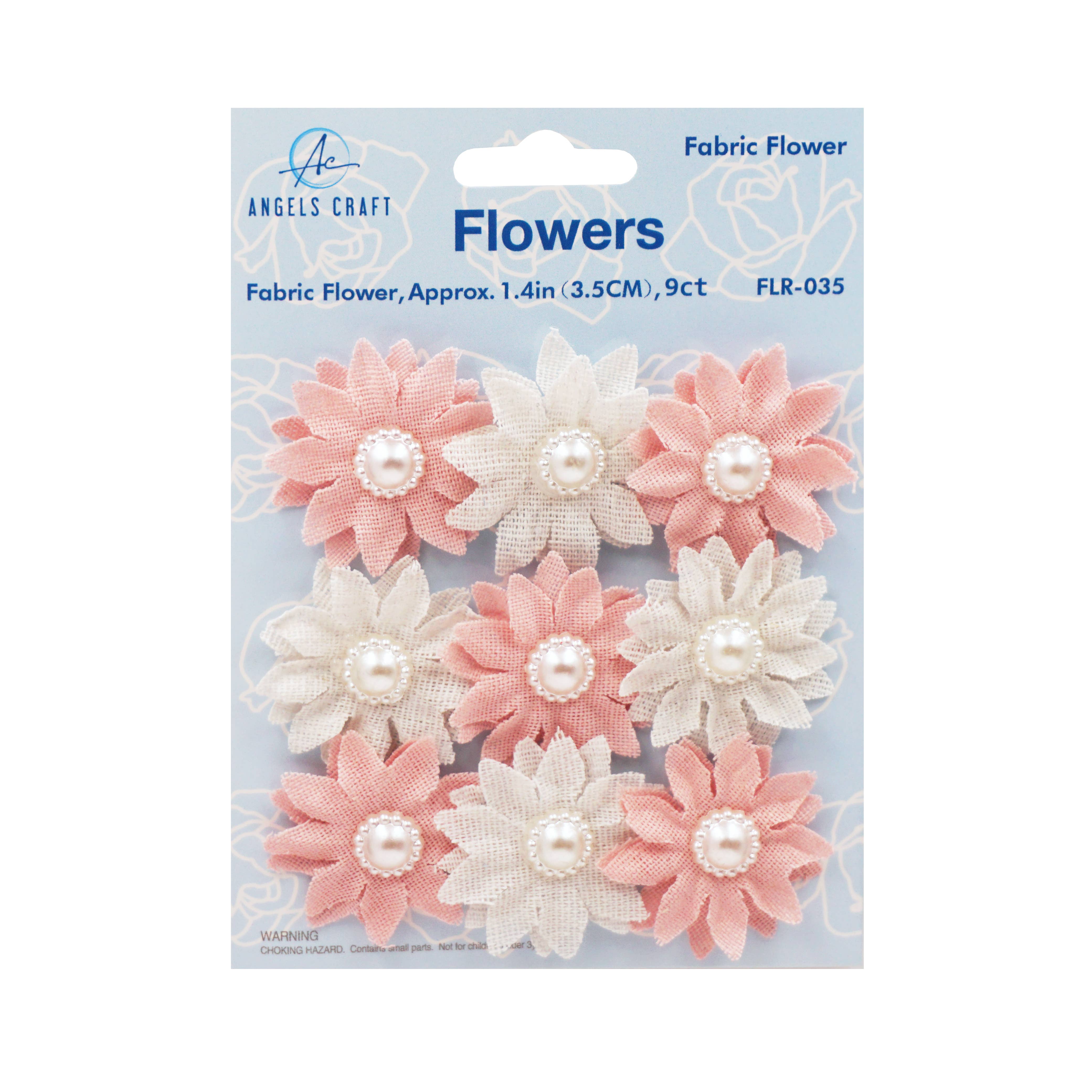 Angels Craft - Vendita all'ingrosso Fiori finti - Fiore adesivo in tela con perla (2 pezzi disponibili) 3,8 cm1