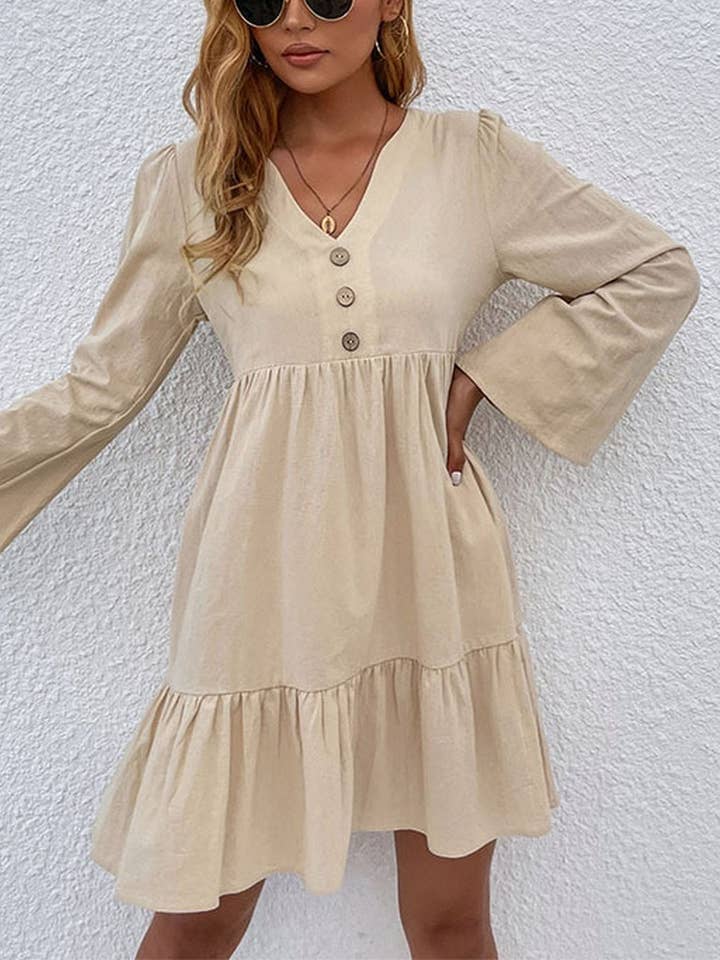 SAND CWDSD2000_V-Neck Button Long Sleeve Pullover Dress for wholesale on Faire2