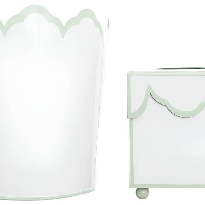 The Enchanted Home – Großhandel Mülleimer/Papierkorb – Weißer gewellter Papierkorb mit grünem Abfalleimer & Taschentuchhalter0