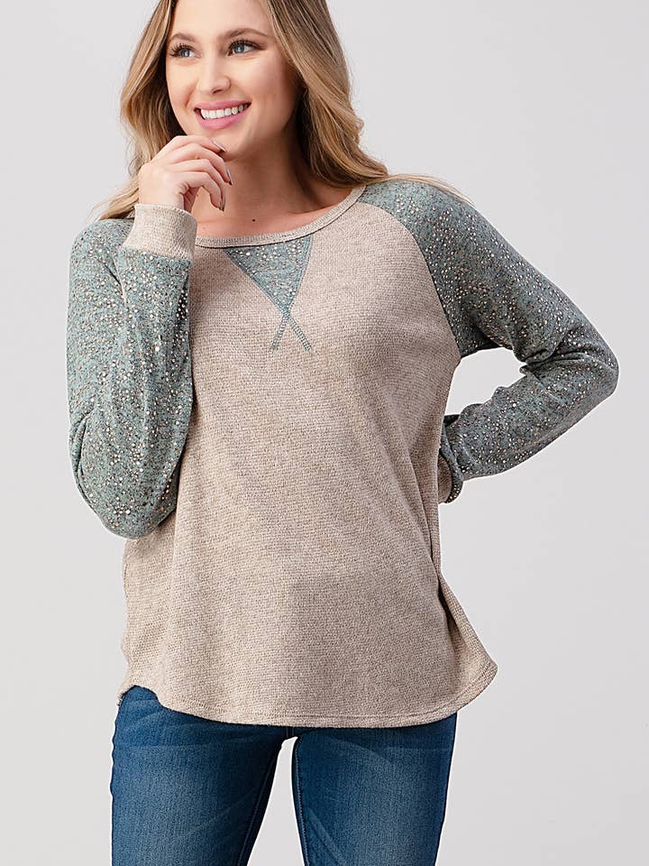 Maglione Leggero con Maniche a Contrasto Stampate per la vendita all'ingrosso da parte di Orange Farm Clothing