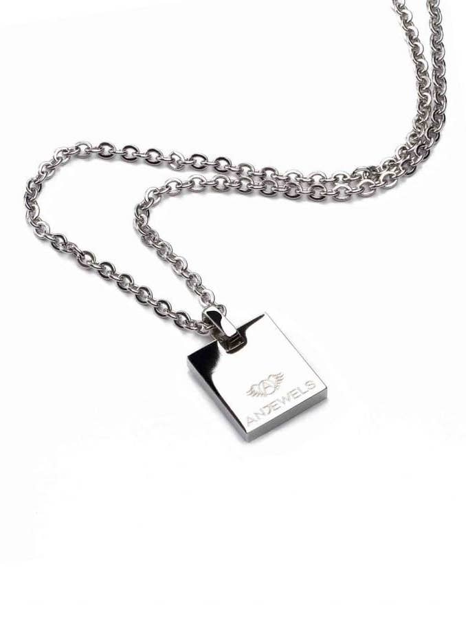 Colar Masculino Good Luck em Aço Extensível com Pingente Retangular por atacado de Anjewels