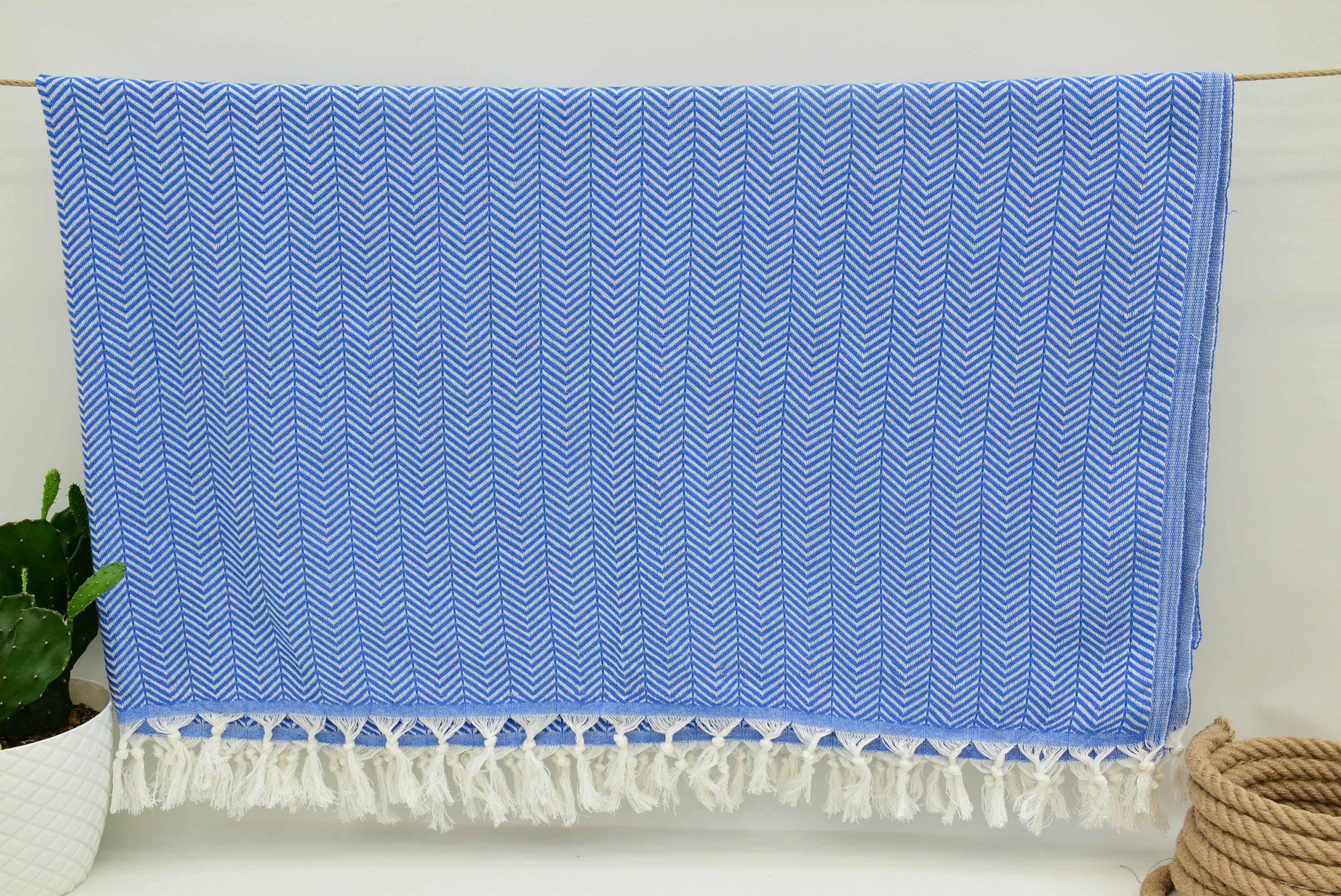 Organic Turkish Towels – wholesale Throw blanket – Ultrasoft Blanket Towel, Blue Herringbone Blanket7