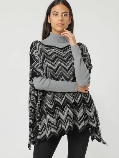 Grijze gebreide poncho - REF 5351 voor wholesale door BanBat