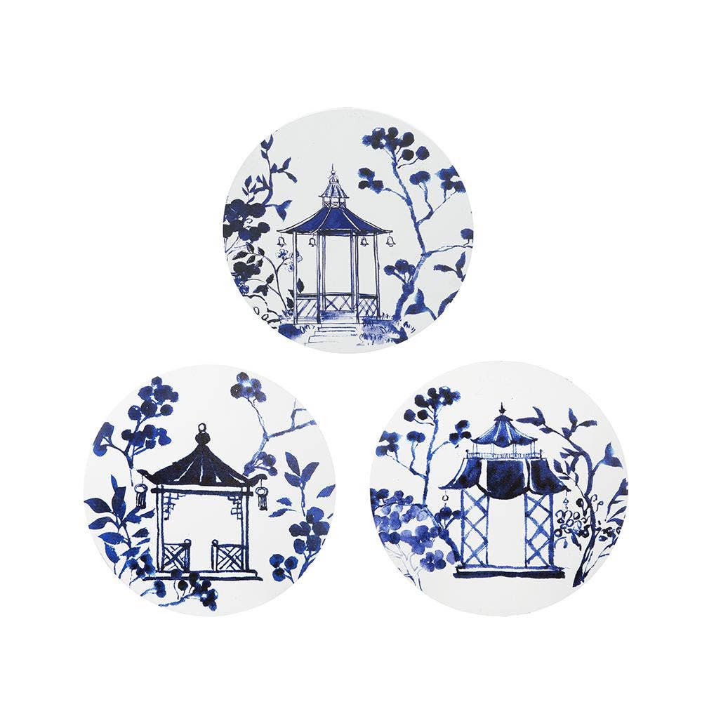 A&B Home Group Inc. - Wholesale Wall Accent - S/3 8x8x0.3" Wooden Gazebo Blue& White Ornament 6S/CTN0