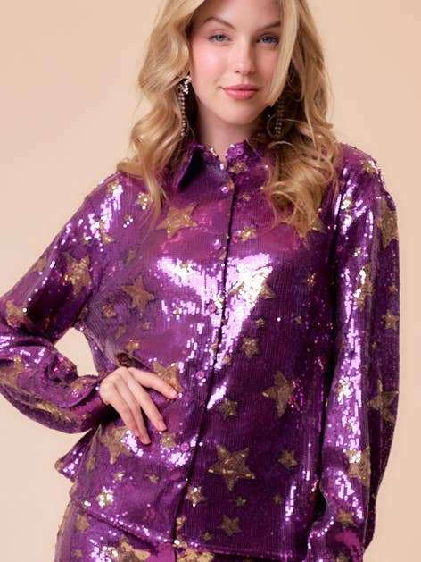 Stjärnpaljettknappskjorta Blus för wholesale av Main Strip