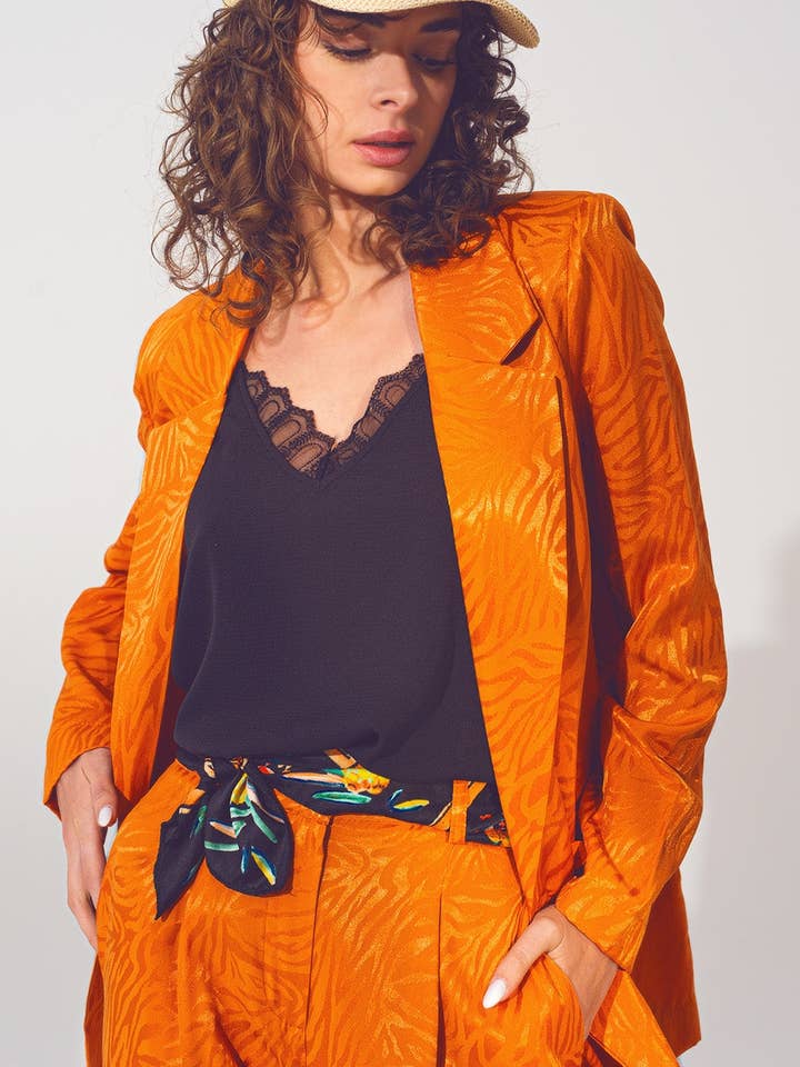 Oversized Zebra Print Blazer in Orange for wholesale on Faire3