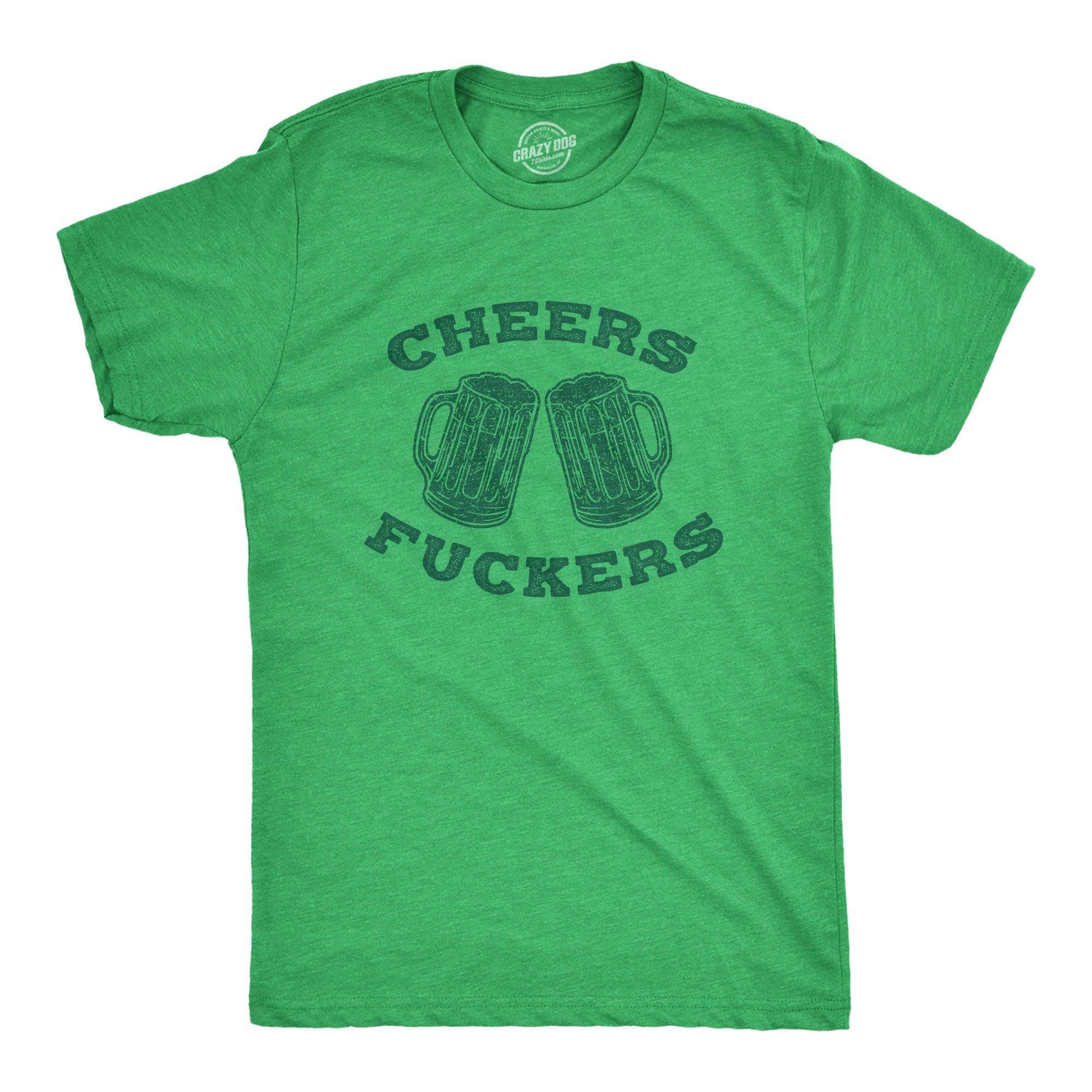 Heather Green Cheers Fuckers Funny Mens Saint Patricks Day T Shirts for wholesale on Faire0